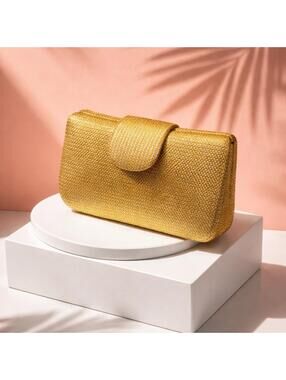Whiting & Davis Gold Mesh Clutch Evening Bag with Chain for Formal or Party